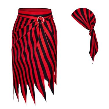 Imagem de American Trends Vestido saia pirata fantasia de Halloween feminino masculino cabeça pirata cachecol pirata cosplay acessórios bandana bandana, Preto e vermelho, One Size