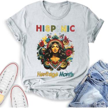 Imagem de OCURHU Camiseta do mês da herança hispânica, bandeira dos países latinos, letra latina, flor poderosa, camiseta com estampa orgulhosa hispânica, Cinza claro A, XGG