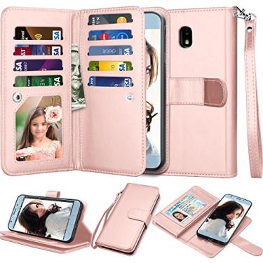 Imagem de NJJEX Capa carteira para Galaxy J3 2018/Eclipse 2/J3 Orbit/J3 Achieve/Express Prim 3/Amp Prim 3/J3 Aura/Sol 3/J3 V 3rd/J3 Star, capa flip de couro PU para Samsung J3 Orbit - ouro rosa