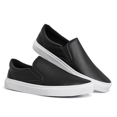 Imagem de Tênis Masculino Casual Slip On Sem Cadarço Cano Baixo Liso Conforto (Preto e Branco, BR...