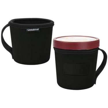 Imagem de Capa térmica para sorvete, isolante de neoprene, suporte de sorvete de fundo duro com alça e bolso de colher, lavável na máquina e à prova de vazamento para iogurte e sobremesas congeladas (preto)