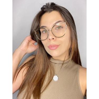Imagem de Armação Óculos Grau Feminino Gatinho Metal Felícia Dourado - Palas Eye