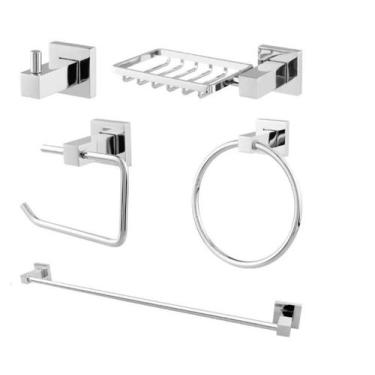 Imagem de Kit acessórios para banheiro square 5 peças - cromado - Hera