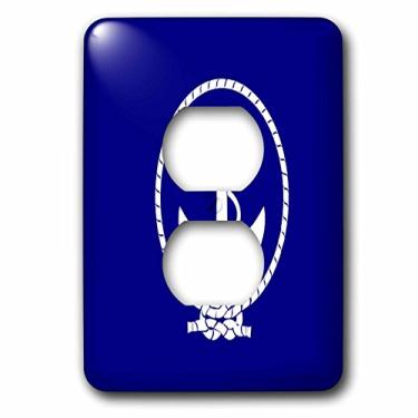 Imagem de 3dRose lsp_205076_6 Impressão de âncora branca e corda em azul marinho 2 Tomadas, Multicolorido