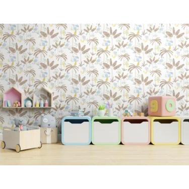 Imagem de Papel de Parede Azul ou Rosa Tucano e Árvore - Rolo com 9,50 Metros  D