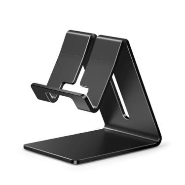 Imagem de Suporte de telefone celular ToBeoneer de alumínio para mesa, suporte universal portátil sólido, para todos os celulares, smartphone, tablet, tela, Huawei iPhone 7 6 Plus 5 Ipad 2 3 4 iPad Mini Samsung, Preto