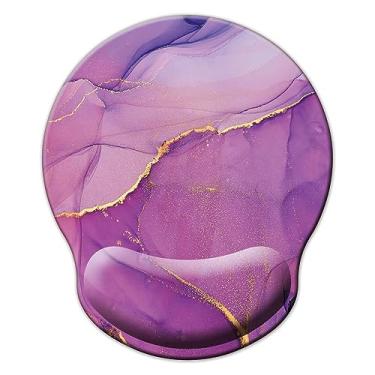 Imagem de Mouse pad com suporte de pulso, mouse pad ergonômico com almofada de descanso de pulso de espuma de memória, base de borracha antiderrapante mouse pad para jogos em casa, escritório, laptop, mármore roxo