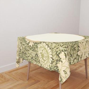 Imagem de Toalha De Mesa Quadrada 4 Lugares Tecido Oxford Círculo Bege e Dourado