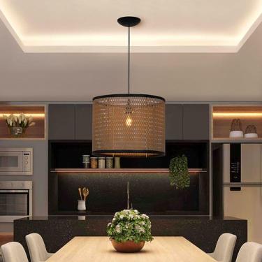 Imagem de Luminária Lustre Pendente De Teto Palha Indiana Cozinha Luxo - D+MOB, 