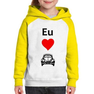 Imagem de Moletom Infantil Eu amo fusca - Foca na Moda, Branco, Amarelo, 2