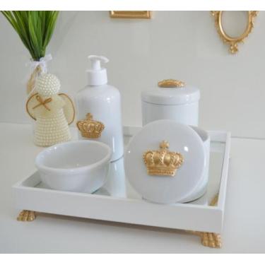 Imagem de Kit Higiene Porcelana Bebê Banho Cuidado Quarto K014 Coroa - Ciranda A