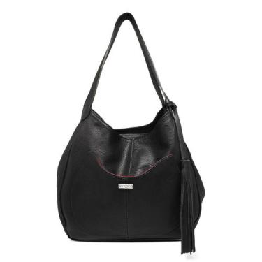 Imagem de Bolsa shopping feminina de couro preta Jussara - Bolsa de ombro de cou