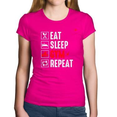 Imagem de Baby Look Algodão Eat, Sleep, Gym, Repeat - Foca na Moda, Rosa, P