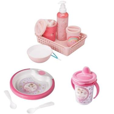 Imagem de Kit Higiene Bebe + Prato Térmico + Copo Transição Menina - Plasútil, A