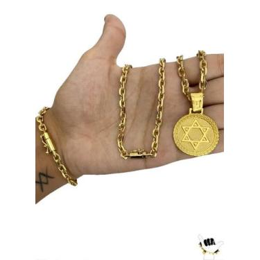 Imagem de Corrente Cadeado 5mm + Pulseira + Pingente - Banhado a Ouro - ToJoia18