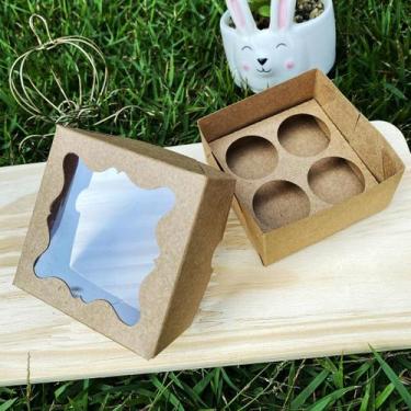 Imagem de 10 Caixas Kraft para 4 doces com Berço Removível com Visor - Embalagen