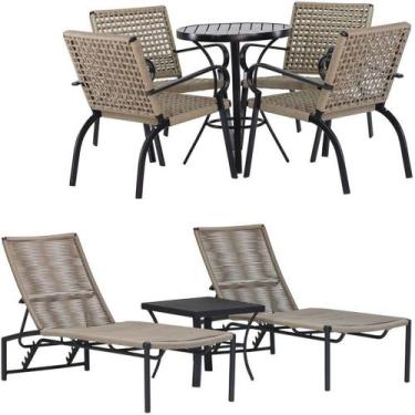 Imagem de 2 Espreguiçadeiras e Cadeiras e Mesa Corda Náutica Mesa Piscina Jardim