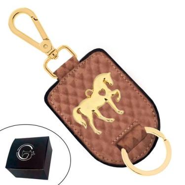 Imagem de Chaveiro de Couro Nude Cavalo Marchador com Costura Acabamento e Fecho