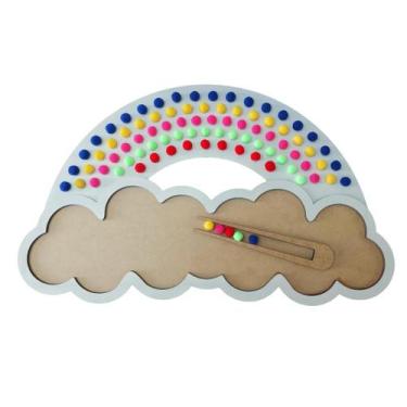 Imagem de Arco íris pompom com pinça tabuleiro educativo madeira - BRINQUE E LEI
