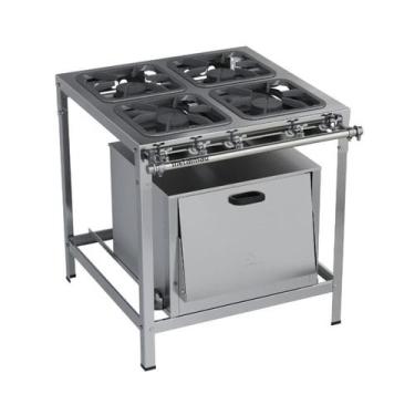 Imagem de Fogão Industrial 4 Bocas Simples 30x30 Inox Forno Top Metalmaq, Gás Na