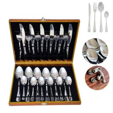Imagem de Kit Faqueiro Completo 24 peças Aparelho de Jantar Inox Antioxidante - 