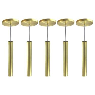 Imagem de Kit 5 Pendente Tubo Dourado 30Cm Cabo Cristal + Led - Iluminar Ambient