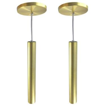 Imagem de Kit 2 Pendente Tubo Dourado 30Cm Cabo Cristal + Led - Iluminar Ambient