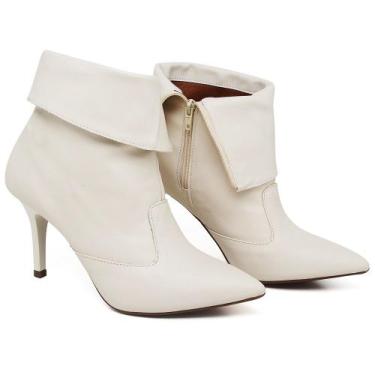 Imagem de Bota Cano Curto Dobrado Salto Fino Médio Napa Off White - Ellas Online