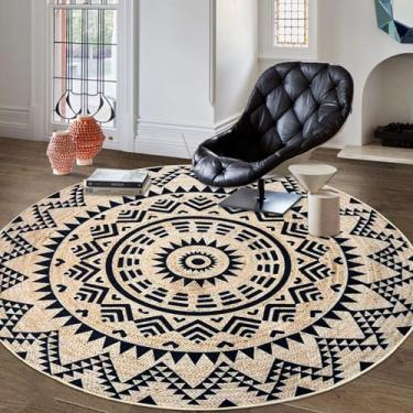 Imagem de Lacomfy Tapete moderno, redondo, boho, quarto, círculo, casa de fazenda, sala de estar, antiderrapante, juta impressa, sala de jantar, tapete lavável para decoração de casa