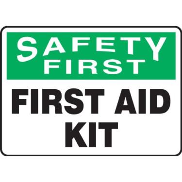Imagem de Accuform MFSD900XV Placa adesiva dura-vinil, legenda "Safety First FIRT AID KIT", 17,8 cm de comprimento x 25,4 cm de largura x 0 cm de espessura, preto/verde em branco
