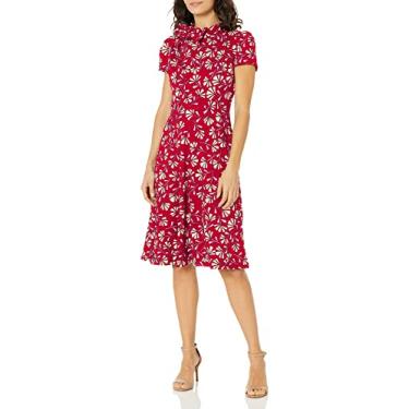 Imagem de London Times Vestido feminino pequeno em crepe polido com gola em laço, Vermelho/lilás, 17 Plus Size