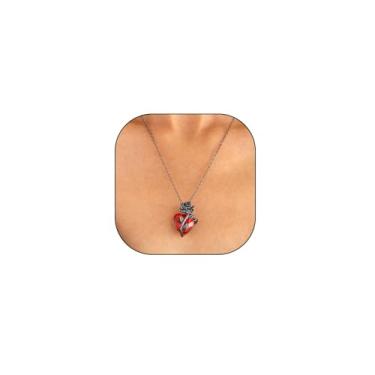 Imagem de GIGB PBDK Colar com pingente de coração vermelho envolto em rosa, colar gargantilha dourada gótico amor, colar escuro, flor delicada para presente de aniversário de dia dos namorados, Large, Liga de