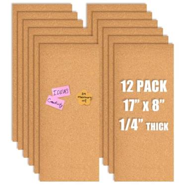 Imagem de Aitakatta Quadro de avisos de azulejos de cortiça de 17 x 8 polegadas, placas de cortiça autoadesivas de 6 mm de espessura para paredes, placa de visão de azulejos de cortiça para casa, escritório, escola, quadros de avisos (6 mm, 12 peças)