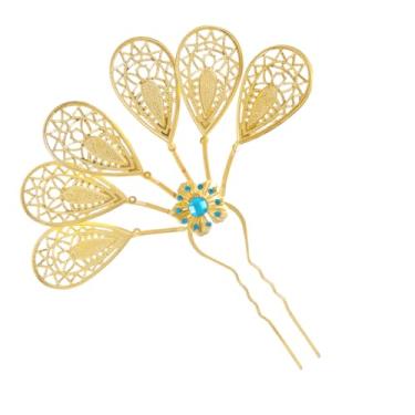 Imagem de Lureme Grampo de cabelo étnico dourado feminino vintage folhas ocas palitos de cabelo para pentear coques (Hb000017-2)