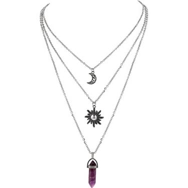 Imagem de Sacina Gargantilha gótica de lua crescente, pingente de sol lua, presente gótico para mulheres, presente de Natal para mulheres, Liga de zinco, aço inoxidável, Ágata