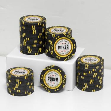 Imagem de JIESITE Fichas de pôquer de argila de 14 gramas Monte Carlo fichas de pôquer grau cassino fichas em branco para Texas Hold'em, Blackjack Poker Games Pacote com 50 peças (P Preto)