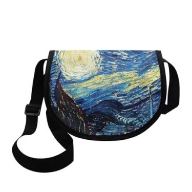 Imagem de Daulesho Bolsa feminina pequena Van Gogh noite estrelada moderna abstrata estética colorida casual bolsa semicircular, Van Gogh Noite Estrelada, [9" Small Crossbody Purse]