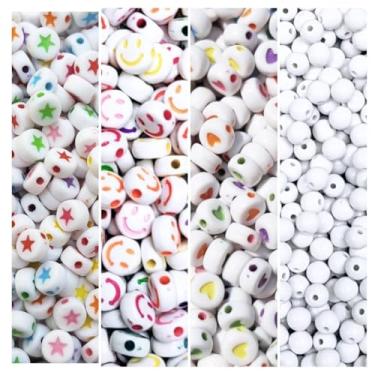 Imagem de 400 Miçanga Entremeio Letra Coração Smile Pérola Missanga Bijuteria Artesanato (Smile Coração estrela branco)