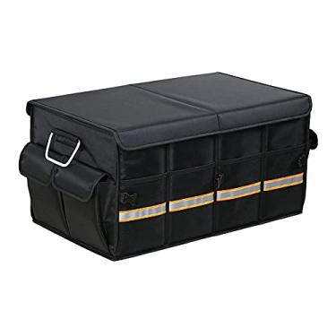 Imagem de Easyhouse Organizador de porta-malas de carro com tampa, dobrável à prova d'água, multicompartimentos, organizador de armazenamento de carro com capa dobrável faixa refletiva para SUV, caminhão, sedã