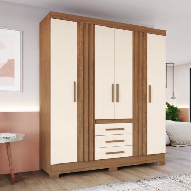 Imagem de Guarda Roupa 4 Portas 3 Gavetas com Pés em Abs B375 Marrom/Off White