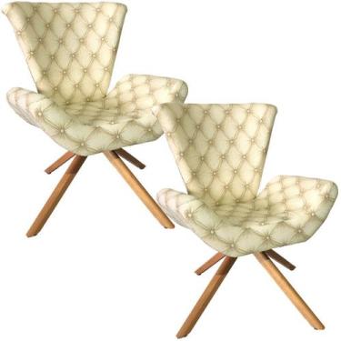 Imagem de Kit Duas Poltronas Elegance Base Giratória Ferro e Madeira Jacquard Ca