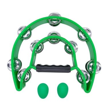 Imagem de Tutuxio Pandeiro de fileira dupla e agitadores de ovos, jingles de metal, percussão manual, pandeiros de meia lua com alça para presente de instrumento musical para adultos, festa KTV