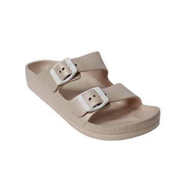 Imagem de H2K Sandálias femininas leves e confortáveis, macias, ajustáveis, com fivela dupla, rasteirinhas, Nude, 8
