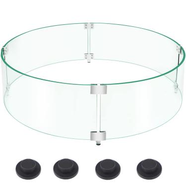 Imagem de Protetor de vento redondo para fogueira (73,66 cm x 20,32 cm) para mesa de lareira ao ar livre, adequado para panelas de fogo, 8 mm de espessura, kit de telas de vento resistentes a fogo, protetor de chama de vidro transparente