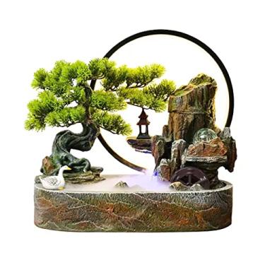 Imagem de Fonte de mesa fonte de água de mesa bonsai artificial design de árvore de resina cachoeiras fontes decorativas de mesa com luz LED melhores presentes para casa para pais ou amigos fonte interna