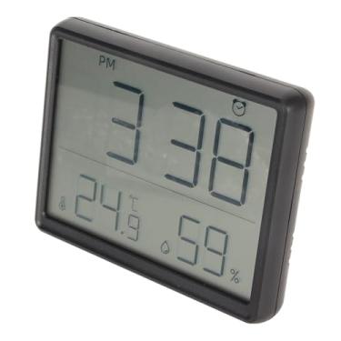 Imagem de Despertador digital com visor de temperatura e umidade, relógio digital montado na parede com suporte traseiro magnético preto