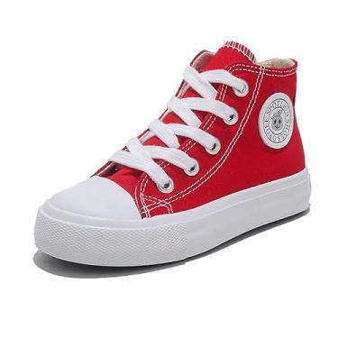 Imagem de opoee Sapatos infantis de cano alto com zíper espadrcanvas de volta às aulas sapatos brancos para adolescentes clássicos infantis tênis para bebês skate, Vermelho, 11 Narrow Little Kid