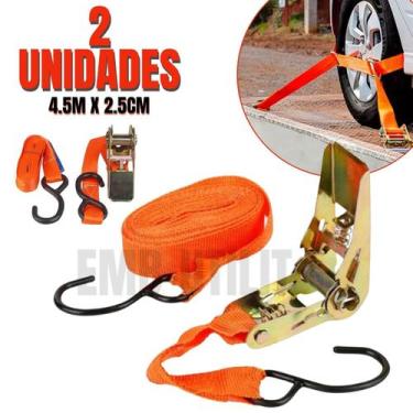 Imagem de Kit 2 Cintas Catracas de Amarração 4.5 Metros Suporta Até 540Kg Cinta 