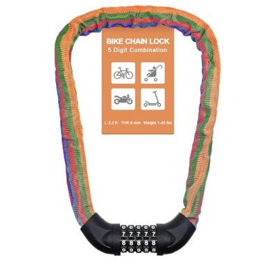 Imagem de NDakter Cadeado de corrente de bicicleta, combinação de 5 dígitos, trava de corrente de bicicleta resistente anti-roubo, trava de segurança de 9 metros para bicicleta, scooter, motocicleta, porta,