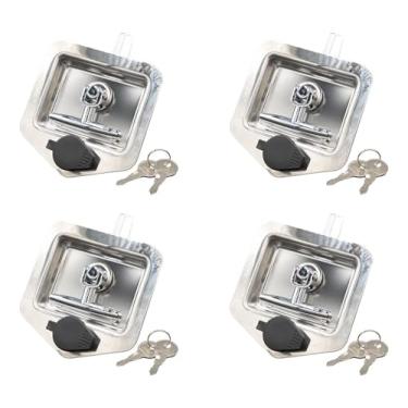 Imagem de Mytee Products (Pacote com 4) Cadeado de caixa de ferramentas de aço inoxidável com duas chaves cada - Trava de porta de trailer de caminhão com alça em T de junta - Aço inoxidável altamente polido